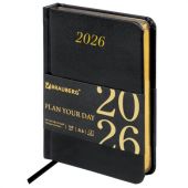 Ежедневник датированный 2026, МАЛЫЙ ФОРМАТ 100х150 мм, А6, BRAUBERG "Iguana", под кожу, черный, 117252
