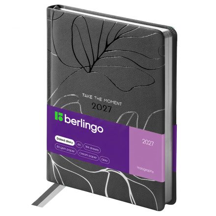 Ежедневник датированный 2027г., А5, 184л., кожзам, Berlingo "Holography", тёмно-серый