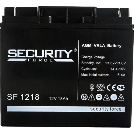Батарея для ИБП Security Force SF 1218 12В/18, болт М5 (182x76x167мм) Батарея для ИБП Security Force SF 1218 12В/18, болт М5 (182x76x167мм)