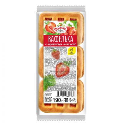 Печенье Дымка Вафелька с клубничной начинкой, 190г