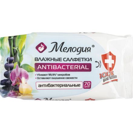 Салфетки влажные 70 шт., АНТИБАКТЕРИАЛЬНЫЕ, МЕЛОДИЯ, 129897 Салфетки влажные 70 шт., АНТИБАКТЕРИАЛЬНЫЕ, МЕЛОДИЯ, 129897