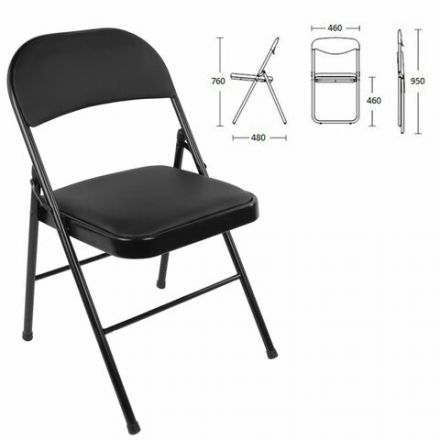 Стул складной BRABIX "Golf Plus CF-003 КОМФОРТ", черный каркас, кожзам черный, В КОРОБЕ, 533026 Стул складной BRABIX "Golf Plus CF-003 КОМФОРТ", черный каркас, кожзам черный, В КОРОБЕ, 533026