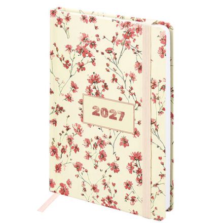 Ежедневник датированный 2027 с резинкой, 145х203 мм, А5, BRAUBERG, твердый, "Flower pattern", 117831