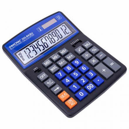 Калькулятор настольный ОФИСМАГ 555-BKBU (206x155 мм), 12 разрядов, двойное питание, ЧЕРНО-СИНИЙ, 271927 Калькулятор настольный ОФИСМАГ 555-BKBU (206x155 мм), 12 разрядов, двойное питание, ЧЕРНО-СИНИЙ, 271927