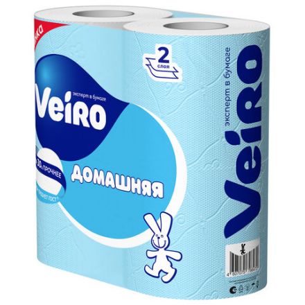 Бумага туалетная бытовая, спайка 4 шт., 2-х слойная (4х15 м), VEIRO "Домашняя", белая, 1с24