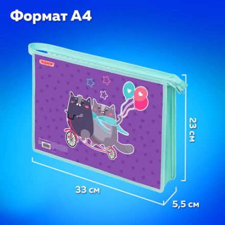 Папка для тетрадей ПИФАГОР А4, 1 отделение, картон/пластик, на молнии, "Bike cats", 272125 Папка для тетрадей ПИФАГОР А4, 1 отделение, картон/пластик, на молнии, "Bike cats", 272125