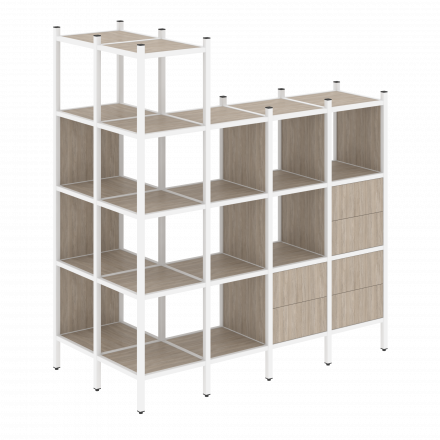 Loft Угловой внешний стеллаж наборный VR.L-57 Дуб аттик/Белый металл 862*1694*1869