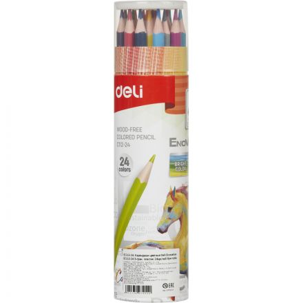 Карандаши цветные Deli Enovation EC112-24 3-гран. пластик 24цв/наб бум туба