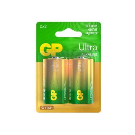 Батарейки КОМПЛЕКТ 2 шт., GP Ultra G-Tech, D (LR20, 13А), алкалиновые, блистер, 13AU-CR2