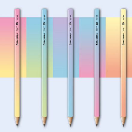 Карандаш чернографитный BRAUBERG "SOFT PASTEL", 1 шт., HB, корпус ассорти, 181768