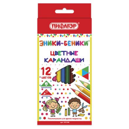 Карандаши цветные ПИФАГОР "ЭНИКИ-БЕНИКИ", 12 цветов, шестигранные, натуральное дерево, 181346 Карандаши цветные ПИФАГОР "ЭНИКИ-БЕНИКИ", 12 цветов, шестигранные, натуральное дерево, 181346