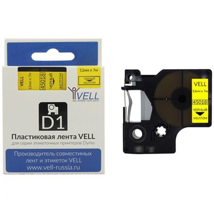 Картридж Vell VL-D-S0720580/45018 (12 мм, черн на желтом) для LM {vell45018 Картридж Vell VL-D-S0720580/45018 (12 мм, черн на желтом) для LM {vell45018
