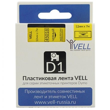 Картридж Vell VL-D-S0720580/45018 (12 мм, черн на желтом) для LM {vell45018 Картридж Vell VL-D-S0720580/45018 (12 мм, черн на желтом) для LM {vell45018