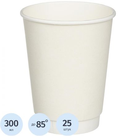 Стакан одноразовый бум 2-сл. d-90мм 300мл белый КОМУС (25шт/уп)