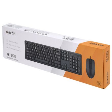 Набор проводной A4TECH KK-3330, USB, клавиатура 104 клавиши, мышь 2 кнопки + 1 кнопка-колесо, черная, 1530249