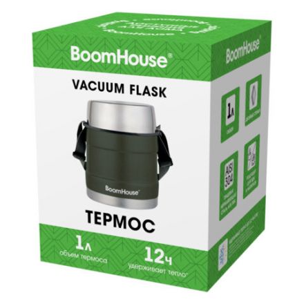 Термос 1 л для еды/напитков с широким горлом, BOOMHOUSE (БУМХАУС) RIBBED, контейнер, нержавеющая сталь SUS304, 700322