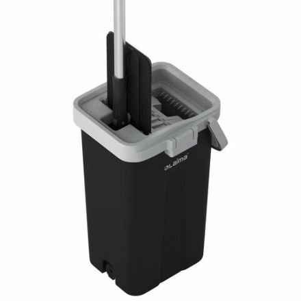 Швабра с отжимом и ведром 10л/7л двухкамерное, 2 насадки микрофибра, карманы с 2-х сторон, рукоятка 134-154см черный AltaMop L, LAIMA,609151