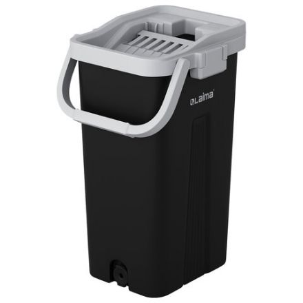 Швабра с отжимом и ведром 10л/7л двухкамерное, 2 насадки микрофибра, карманы с 2-х сторон, рукоятка 134-154см черный AltaMop L, LAIMA,609151