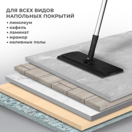 Швабра с отжимом и ведром 10л/7л двухкамерное, 2 насадки микрофибра, карманы с 2-х сторон, рукоятка 134-154см черный AltaMop L, LAIMA,609151