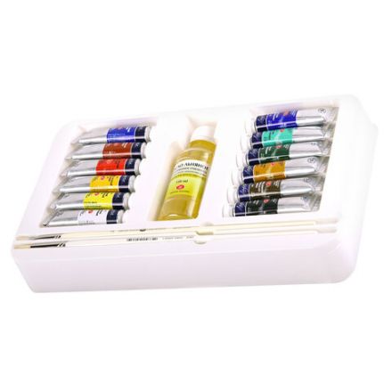 Краски масляные художественные "Ладога", 12 цветов по 18 мл + масло льняное 120 мл + 2 кисти, Невская Палитра, 1241967