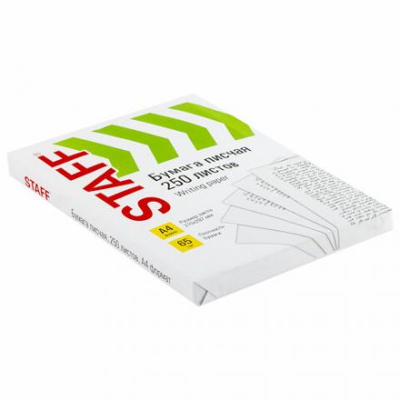Бумага писчая А4, 65 г/м2, 250 л., Россия, белизна 92% (ISO), STAFF, 114214 Бумага писчая А4, 65 г/м2, 250 л., Россия, белизна 92% (ISO), STAFF, 114214