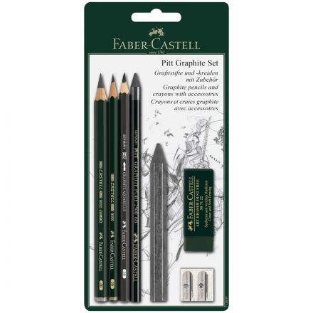 УЦЕНКА - Набор карандашей ч/г Faber-Castell "Pitt Graphite", 5шт.+ластик+точилка, 2B/6B, заточен., блистер (осн 285937)