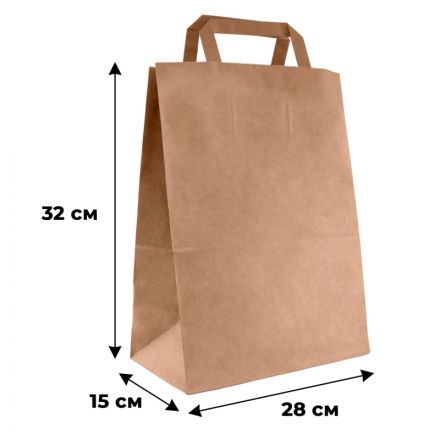 Пакет бумажный с плоскими ручками, крафт, 280x150x320мм 250 шт/уп Пакет бумажный с плоскими ручками, крафт, 280x150x320мм 250 шт/уп