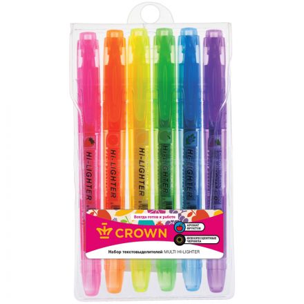 Набор текстовыделителей Crown "Multi Hi-Lighter Aroma" 06цв., 1-4мм, ароматиз., чехол с европодвесом Набор текстовыделителей Crown "Multi Hi-Lighter Aroma" 06цв., 1-4мм, ароматиз., чехол с европодвесом