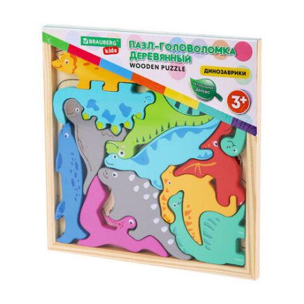 Пазл деревянный развивающий для детей "Динозавры", 17х17 см, BRAUBERG KIDS, 665252 Пазл деревянный развивающий для детей "Динозавры", 17х17 см, BRAUBERG KIDS, 665252