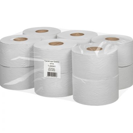 Бумага туалетная д/дисп 1сл бел макул втул 200м 12рул/уп 200W1