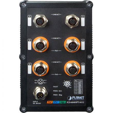 Коммутатор Planet Industrial L2+ M12 Managed Eth Switch (IGS-604HPT-M12)