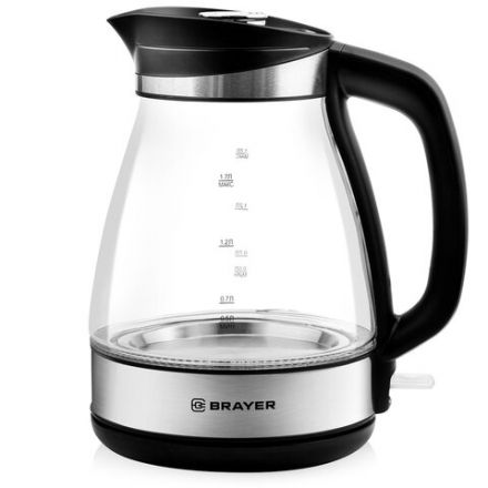 Чайник BRAYER BR1048, 1,7л, 2200 Вт, закрытый нагревательный элемент, стекло, черный Чайник BRAYER BR1048, 1,7л, 2200 Вт, закрытый нагревательный элемент, стекло, черный