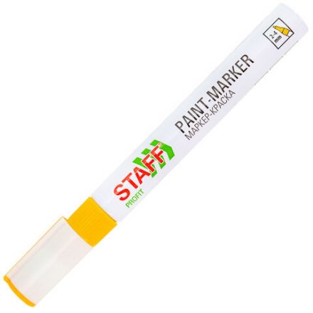 Маркер-краска лаковый (paint marker) 2-4 мм, ЖЕЛТЫЙ, НИТРО-ОСНОВА, STAFF PROFIT, для любых поверхностей, 152583