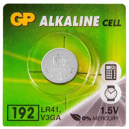 Батарейка GP Alkaline 192 (G3, LR41), алкалиновая, 1 шт., в блистере (отрывной блок), 192-2CY, 4891199015533 Батарейка GP Alkaline 192 (G3, LR41), алкалиновая, 1 шт., в блистере (отрывной блок), 192-2CY, 4891199015533