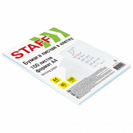 Бумага писчая в клетку А4, 65 г/м2, 100 листов, Россия, белизна 92% (ISO), STAFF, 115343 Бумага писчая в клетку А4, 65 г/м2, 100 листов, Россия, белизна 92% (ISO), STAFF, 115343