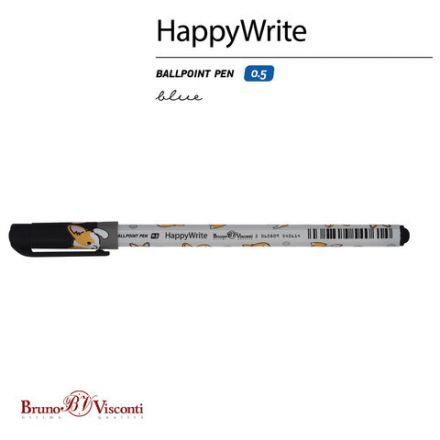 Ручка шариковая BRUNO VISCONTI HappyWrite, СИНЯЯ, "Корги", узел 0,5 мм, линия письма 0,3 мм, 20-0215/34