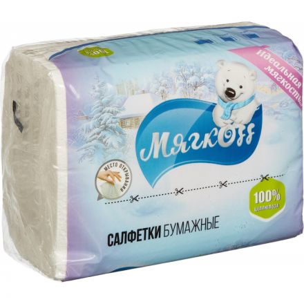 Салфетки бумажные Мягкоff 15.5x22 см белые 2-слойные 100 штук в упаковке