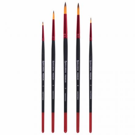 Кисти BRAUBERG PREMIUM, набор 5 шт. (синтетика, круглая № 1, 2, 3, 4, 5), блистер, 201025 Кисти BRAUBERG PREMIUM, набор 5 шт. (синтетика, круглая № 1, 2, 3, 4, 5), блистер, 201025