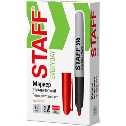 Маркер перманентный STAFF EVERYDAY PM-233, КРАСНЫЙ, эргономичный корпус, круглый наконечник 2 мм, 151235 Маркер перманентный STAFF EVERYDAY PM-233, КРАСНЫЙ, эргономичный корпус, круглый наконечник 2 мм, 151235