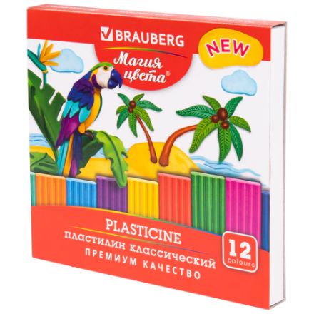Пластилин классический BRAUBERG "МАГИЯ ЦВЕТА NEW", 12 цветов, 240 г, стек, ВЫСШЕЕ КАЧЕСТВО, 106426