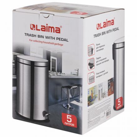 Ведро мусорное с педалью 5 литров "Classic Plus", ЗЕРКАЛЬНОЕ, нержавеющая сталь, со съемным внутренним ведром, LAIMA, ТУРЦИЯ, 608112 Ведро мусорное с педалью 5 литров "Classic Plus", ЗЕРКАЛЬНОЕ, нержавеющая сталь, со съемным внутренним ведром, LAIMA, ТУРЦИЯ, 608112