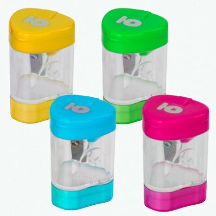 Точилка ЮНЛАНДИЯ "Трио +", со стирательной резинкой, с контейнером, пластиковая, ассорти, 228439 Точилка ЮНЛАНДИЯ "Трио +", со стирательной резинкой, с контейнером, пластиковая, ассорти, 228439