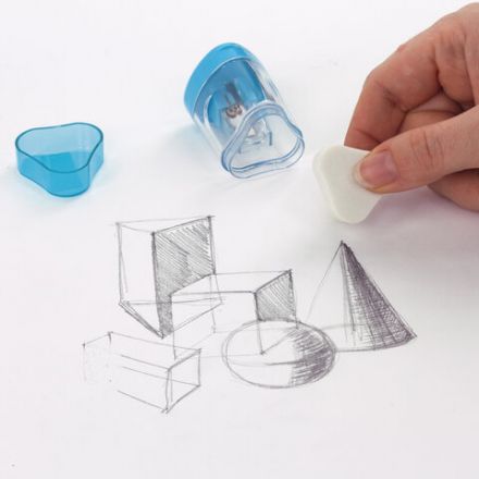 Точилка ЮНЛАНДИЯ "Трио +", со стирательной резинкой, с контейнером, пластиковая, ассорти, 228439 Точилка ЮНЛАНДИЯ "Трио +", со стирательной резинкой, с контейнером, пластиковая, ассорти, 228439