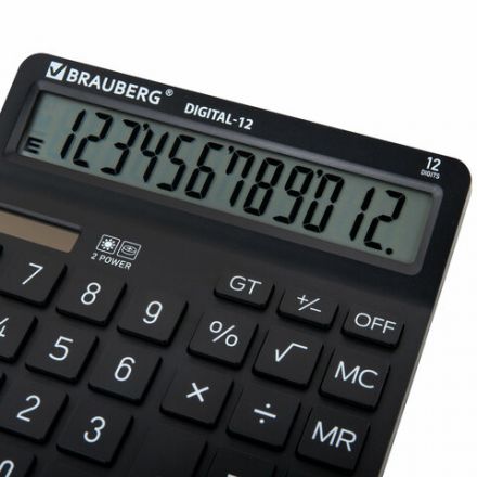 Калькулятор настольный BRAUBERG DIGITAL-12-BK (151х152 мм), 12 разрядов, двойное питание, ЧЕРНЫЙ, 272968