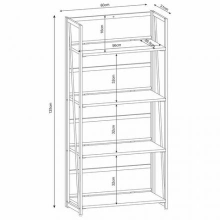 Стеллаж на металлокаркасе "BRABIX LOFT SH-001", 600х300х1250 мм, складной, цвет морёный дуб, 641228