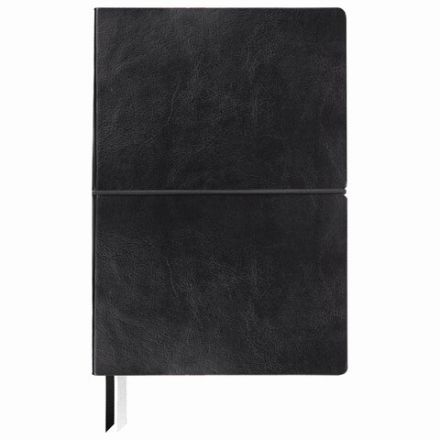 Блокнот А5 (148х218 мм), BRAUBERG "Black Jack", 128 л., гладкий кожзам, резинка, клетка, черный, 125240