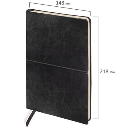 Блокнот А5 (148х218 мм), BRAUBERG "Black Jack", 128 л., гладкий кожзам, резинка, клетка, черный, 125240