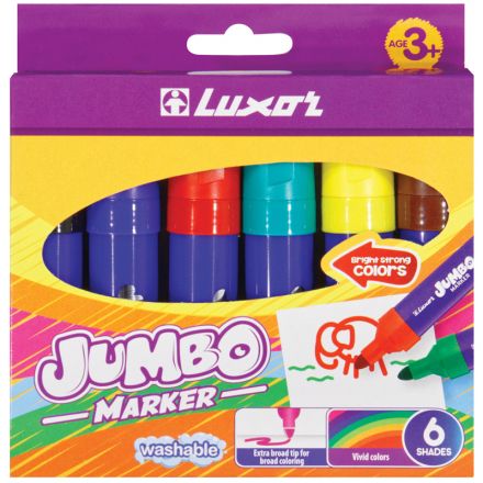 Фломастеры Luxor "Jumbo", 06цв., утолщенные, смываемые, картон, европодвес Фломастеры Luxor "Jumbo", 06цв., утолщенные, смываемые, картон, европодвес