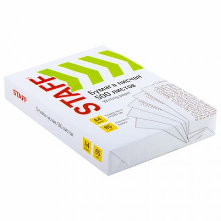 Бумага писчая А4, 65 г/м2, 500 л., Россия, белизна 92% (ISO), STAFF, 114215 Бумага писчая А4, 65 г/м2, 500 л., Россия, белизна 92% (ISO), STAFF, 114215
