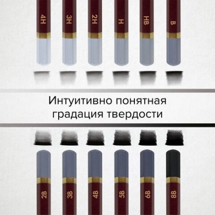 Карандаши чернографитные художественные 4H-8B, НАБОР 12 шт., В ПЕНАЛЕ, BRAUBERG ART "PREMIERE", 181895